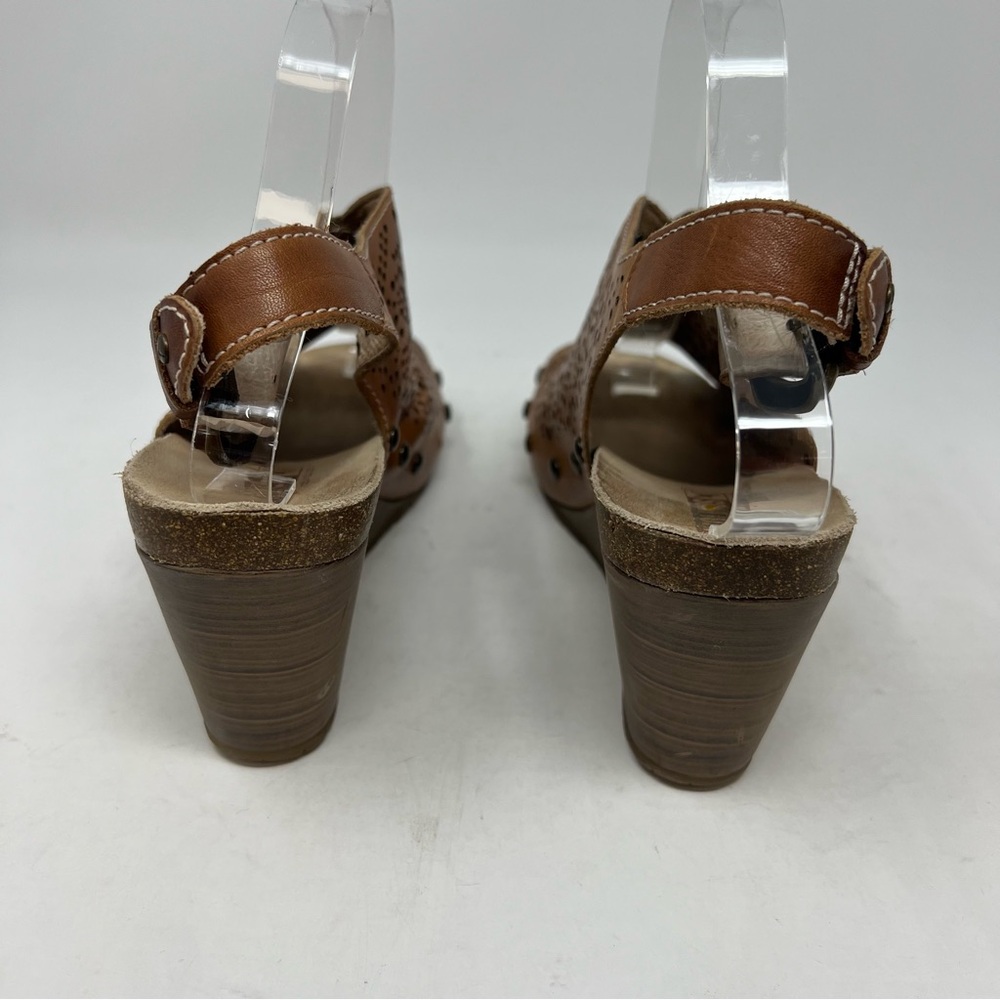 PIKOLINOS Benissa Brandy Burnished Leather Wedge Sling Back Sandals Size 40 EU - Picture 2 of 9